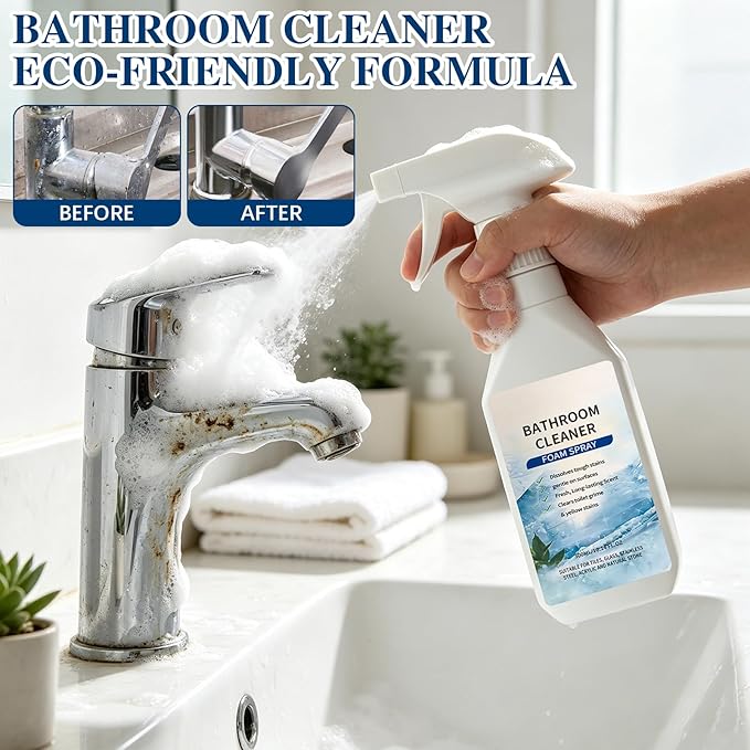 Scale Remover Bathroom Cleaner Foam Spray,Powerful Stubborn Stains Bathroom Cleaner Foam,Suitable for Tiles,Glass,Bathtub,Porcelain(1PCS)