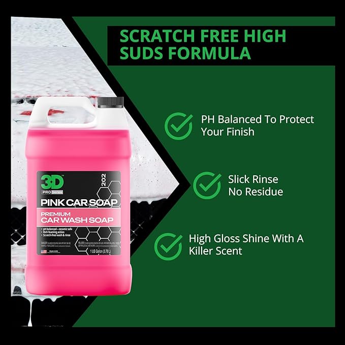3D Bug Remover + Pink Car Soap – Exterior Cleaner & pH Balanced Car Wash Combo – 1 Gallon Each
