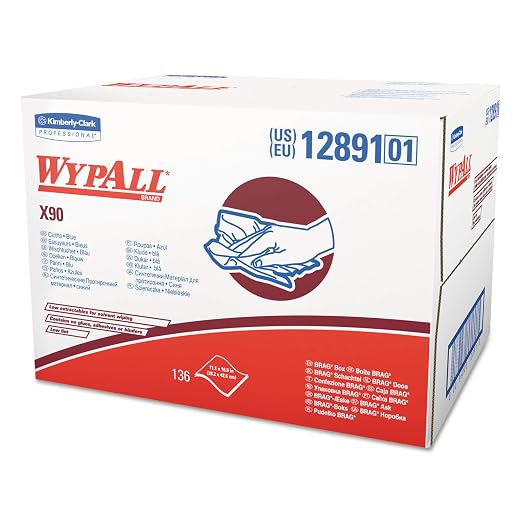 WypAll 12891 X90 Cloths, Brag Box, 11 1/10 x 16 4/5, Denim Blue (Box of 136)