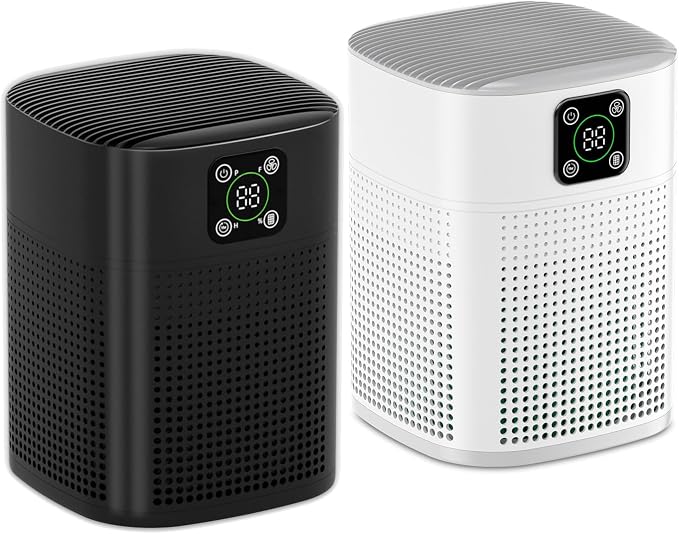Air Purifiers for Bedroom, Honeyuan H13 HEPA Air Purifier for Home Large Room 600 sqft, Air Purifiers for pets with 360°Air Intake, white x1 & black x1
