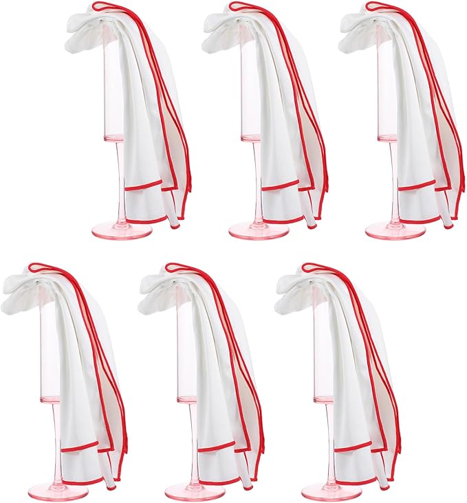 6 Pack Premium Microfiber Wine Glass Polishing Cloths, Large Lint-Free Drying Towels for Glasses, Stemware, Glassware, Camera Lenses, 23.6 Inch X 19.7 Inch (White)