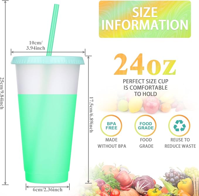Honeydak 30 Pack Tumbler with Straw and Lid Bulk Cups for Gifts Water Bottle Iced Coffee Travel Mug Cup Reusable Plastic Tumblers for Party Birthdays 24-27 oz (Stylish Color)