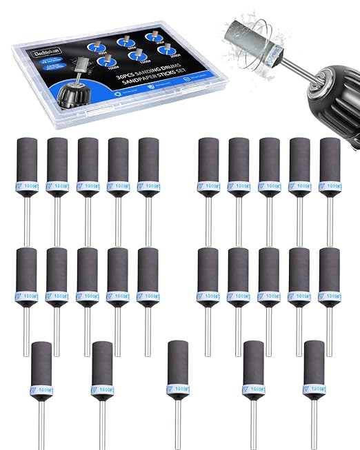 1000 Grit Sanding Drums for Dremel Rotary Tools Accessories, 25PCS Sanding Bits Kit for Dremel Sanding Bands with 1/8 inch Shank, Sandpaper Sticks Set for Plastic Wood Metal Grinding Polishing