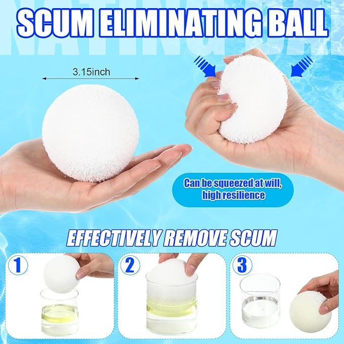 Qualirey Solar Pool Ionizer Automatic Floating Pool Cleaner, Water Ionizer with 4 Pcs Scum Collection Ball, for Above Ground and Inground Pools, up to 35, 000 Gallons(White,7.9 Inch)