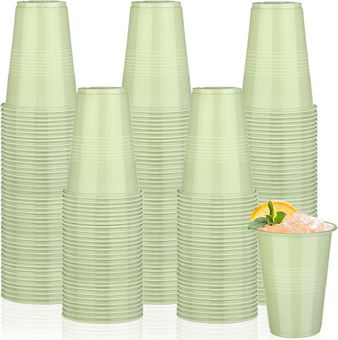Kochorie 100 Pack Disposable Plastic Cups 16 Oz Solid Color Drinking Cups Party Supplies Strong and Sturdy Drinkware Cup For Birthday, Wedding, Baby Shower, Gender Reveal Party & Daily Use, Sage Green