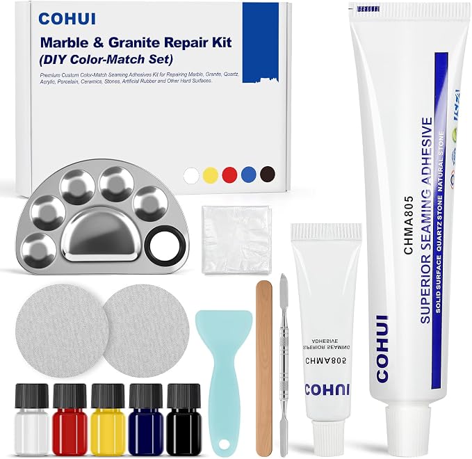 Marble and Granite Repair Kit (DIY Color Match) - 30-Min Quick-Drying Quartz Countertop Repair Kit on Granite Marble Tiles Stone Surfaces - Tile Porcelain Repair Kit for Chips Cracks Scratches Holes