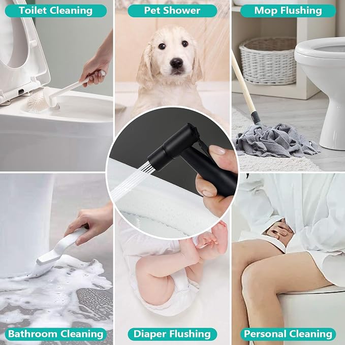 BARROCK Bidet Sprayer for Toilet, Handheld Jet Spray for Existing Toilets with Bidet Hose, Adjustable Water Pressure Muslim Shower, Stainless Steel Cloth Diaper/Feminine Wash Sprayer Matte Black