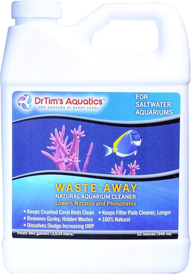 Dr. Tim’s Aquatics Saltwater Waste-Away Sludge Busting Bacteria – For Saltwater Aquaria, Fish Tanks, Aquariums – Unclogs, Cleans Gravel Beds, Removes Hidden Wastes – 100% Natural – 32 Oz.