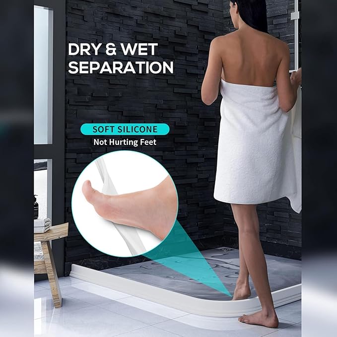Hi-Na 3ft/5ft/6ft/8ft/10ft Collapsible Shower Threshold Water Dam Water Barrier for Shower and Water Stopper Keeps Water Inside Water Threshold for Wet and Dry Separation (3ft, White)