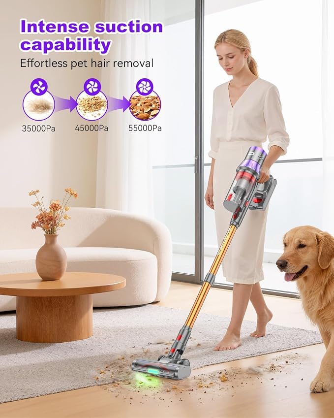 YU7 Max Cordless Vacuum Cleaner, 650W 55kPa Stick Vac with Intelligent Auto Mode, Up to 80 Min Long Runtime, Self-Standing Wireless Vaccum for Home, Pet Hair, Carpets & Hard Floors