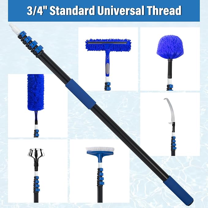 getlstub 16FT Telescopic Pool Pole, Heavy Duty Aluminum Extension Pole 4-16 FT for Above Ground & Inground Pools, Fits Skimmer, Net, Brush & Vacuum Heads