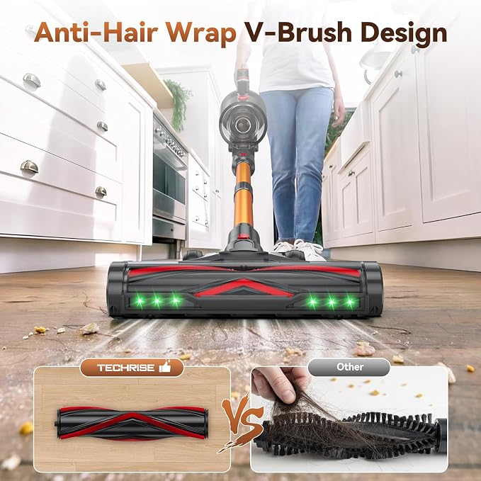TechRise Cordless Vacuum Cleaner,55Kpa 650W 70-Min Stick Vacuum with LED Display,Anti-Tangle Brush & 8-in-1 Filter,Handheld Convertible,Multiple Charging,Vacuum Cleaners for Home/Pet Hair/Carpet/Floor