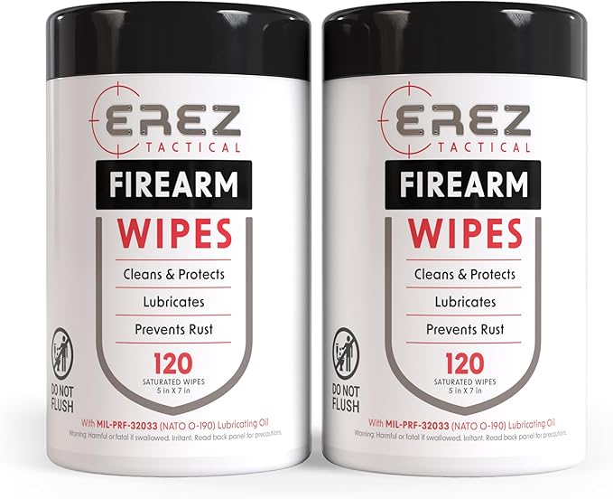 Gun Cleaning Supplies: 120 Gun Wipes, 5"x7" CLP - Clean, Lubricate, Protect - MIL-PRF-32033 (NATO O-190) Field & Range Gun Cloth, (2 pk)
