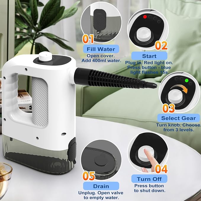 Steam Cleaner, 3-Level Adjustable Handheld Steam Cleaner, 15s Heat-Up, 400ML Large Capacity Steamer Cleaning with 14 pcs Accessories, Portable Steam Cleaner for Home for Dirt, Grease, Tile,Floor, Car