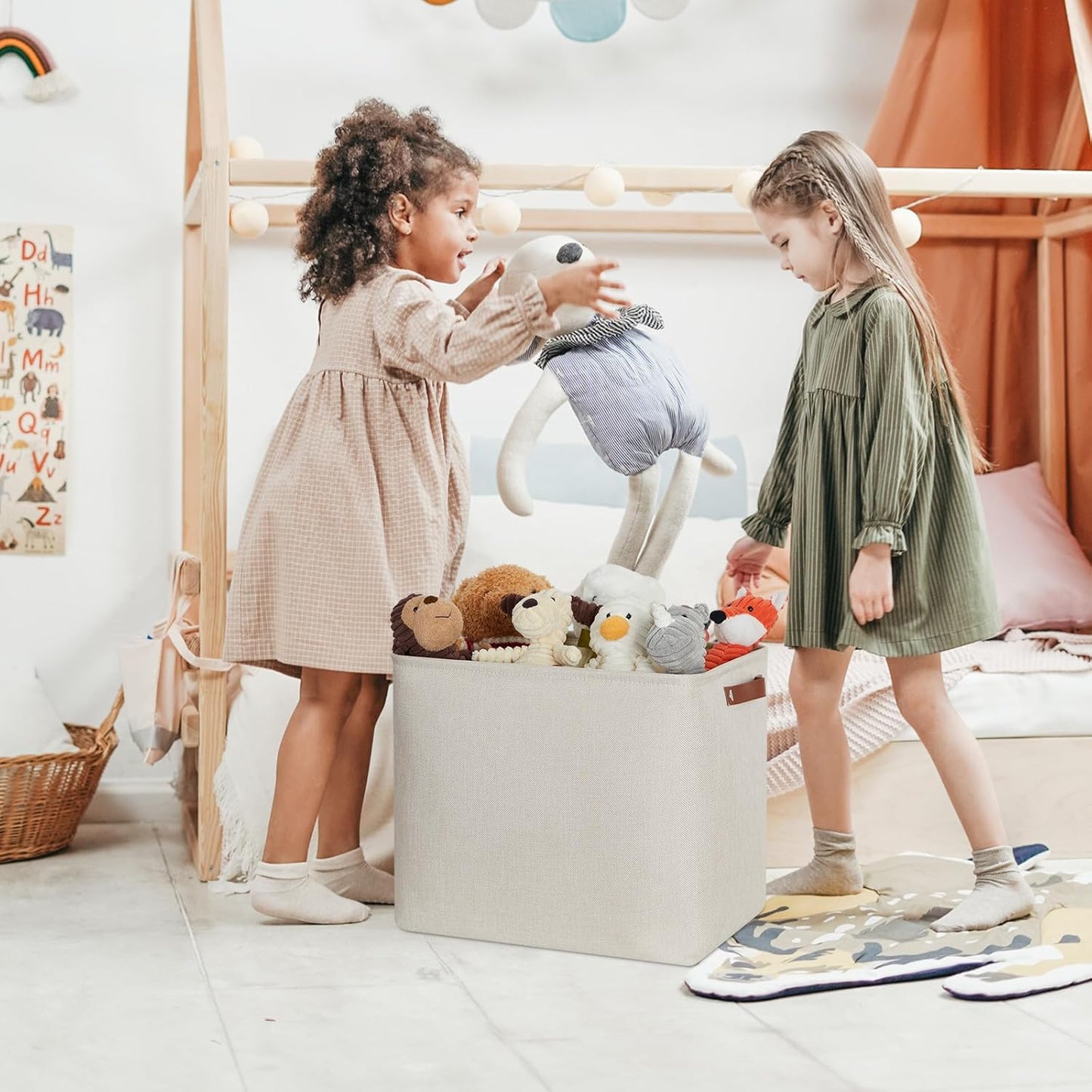 DULLEMELO Extra Large Storage Baskets, Fabric Storage Bins for Organizing Shelves Nursery Toys Books, Closet Baskets and Bins with Handles, Beige, 2-Pack