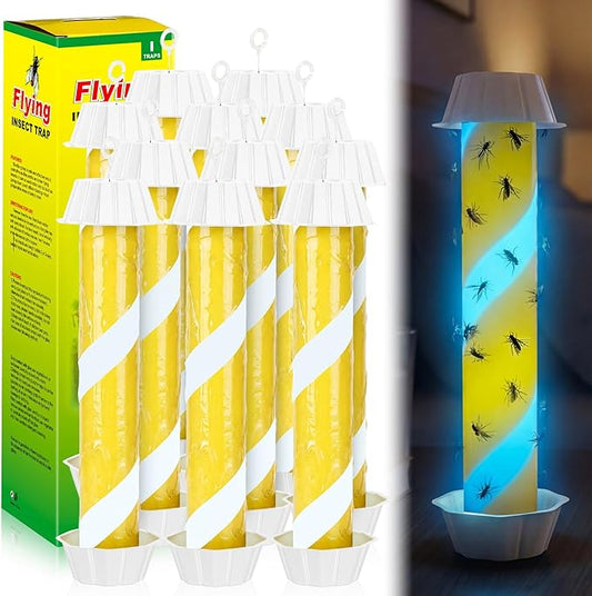 12 Pack Glow in the Dark Fly Sticks Outdoor & Indoor Sticky Fly Traps with Blue Fluorescent Night Attraction Light-Absorbing UV for Mosquitoes Flies Waterproof Hanging Catcher (White)