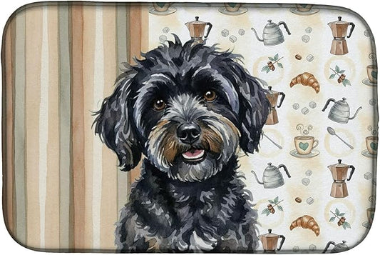 Caroline's Treasures Black Havanese Coffee Bar Dish Drying Mat Absorbent Dish Drying Mat Pad for Kitchen Counter Dish Drainer Mat for Countertop, 14 x 21", Multicolor