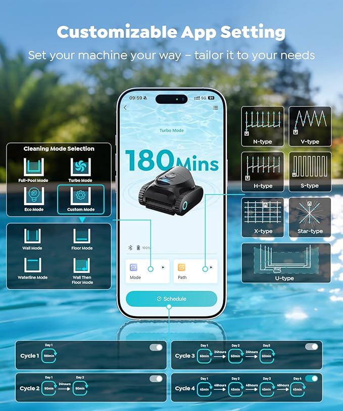 C1 Robotic Pool Cleaner with 180 Mins, Pool Vacuum for Inground Ground Pools up to 1615 sq.ft, Smart Routing, Wall Climbing, Dual Filtration, with APP, Multi-Mode Cleaning (Onyx)