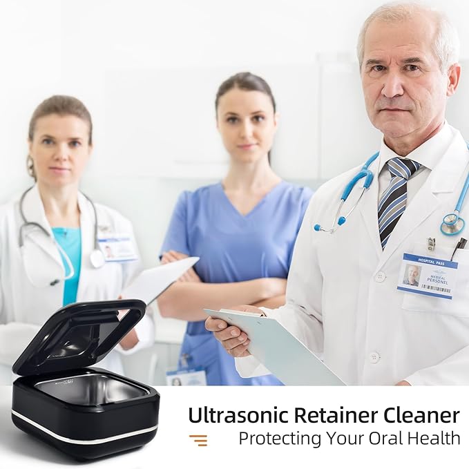 Ultrasonic Retainer Cleaner Machine for Dental Appliances. 2 Cleaning Modes（42khz, 24w，180ml Black,YKL）