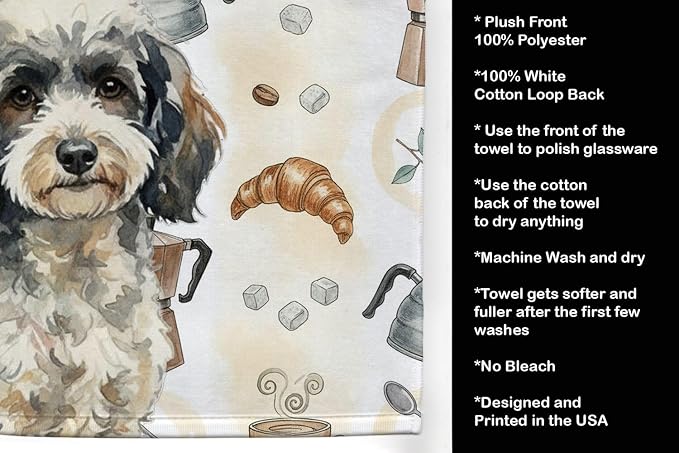 Caroline's Treasures Toy Parti Poodle Coffee Bar Kitchen Towel Velour Plush Front and Cotton Loop Back Machine Washable