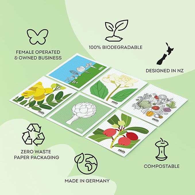 EKOH Swedish Dishcloths for the Kitchen - 12 Pack Cleaning Cloths for the Home - 100% Biodegradable Dish Cloths a Paper Towel and Plastic Sponge Alternative (Scandi Botanical, Scandinavian)