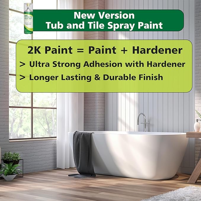 NADAMOO 2-Parts Tub and Tile Spray Paint, Enamel Aerosol Refinishing Paint for Bathroom Porcelain Bathtub Sink, 4 Cans, Semi-Gloss White