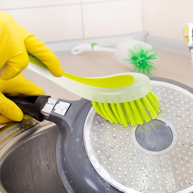 Boao 15 Pieces Long Dish Brush with Handle Assorted Color Dishwashing Brush with Suction Cup Multipurpose Cleaning Tool for Kitchen, Toilet, Etc