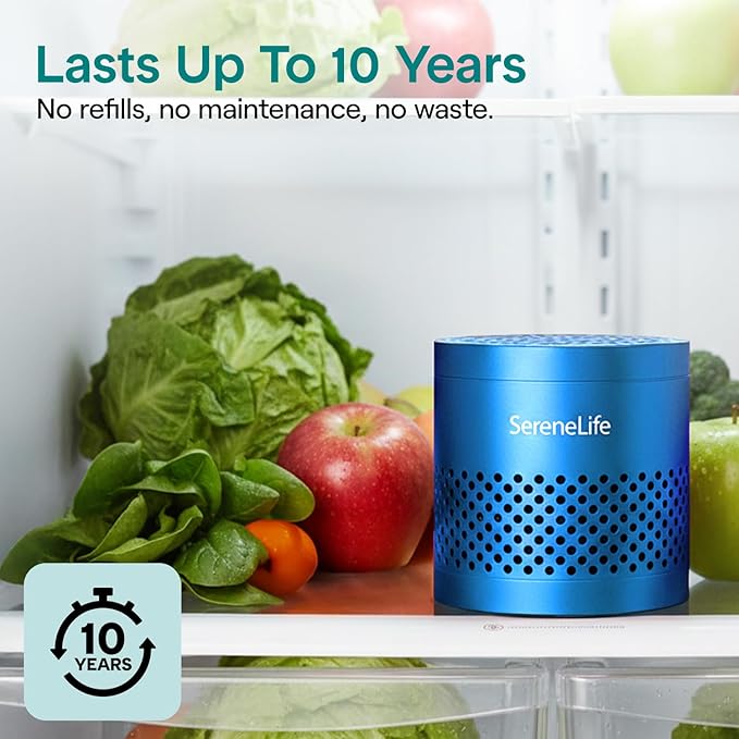 SereneLife Fridge Deodorizer & Odor Eliminator, Multi-Use Refrigerator Deodorizer Aluminum Pod for Freezer, Closet, Car, Shoes & Enclosed Spaces, Compact, Reusable & Lasts Up to 10 Years (Blue)