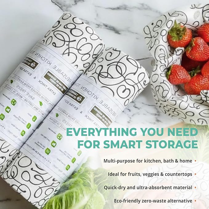 Ecozoi Bamboo Rayon Reusable Towels - 4 Pack | Equivalent to 80 Regular Rolls | 70% Rayon from Bamboo and 30% Cotton Kitchen Paper Rolls | 50 Times More Usage than Regular Paper Rolls