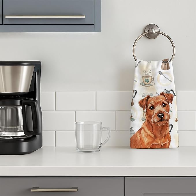 Caroline's Treasures Red Norfolk Terrier Coffee Bar Kitchen Towel Velour Plush Front and Cotton Loop Back Machine Washable