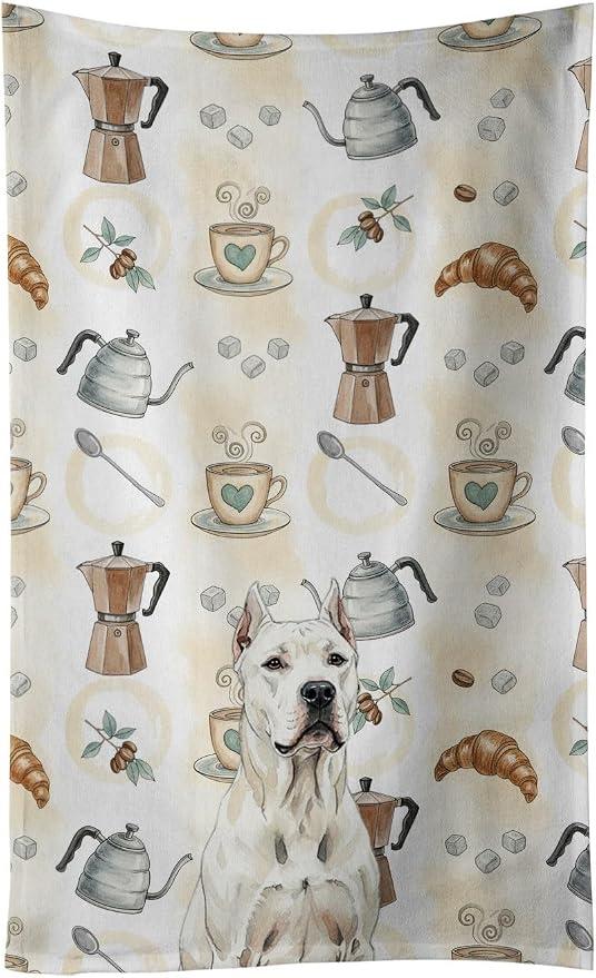 Caroline's Treasures Dogo Argentino Coffee Bar Kitchen Towel Velour Plush Front and Cotton Loop Back Machine Washable