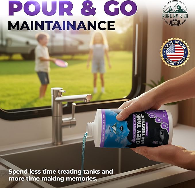 Grey Water Tank Treatment (32oz, 2 Pack) | Fast-Acting RV Holding Tank Treatment | Camper Toilet & RV Black Tank Cleaner | Enzymatic Odor Eliminator | Safe for Septic & Marine Systems