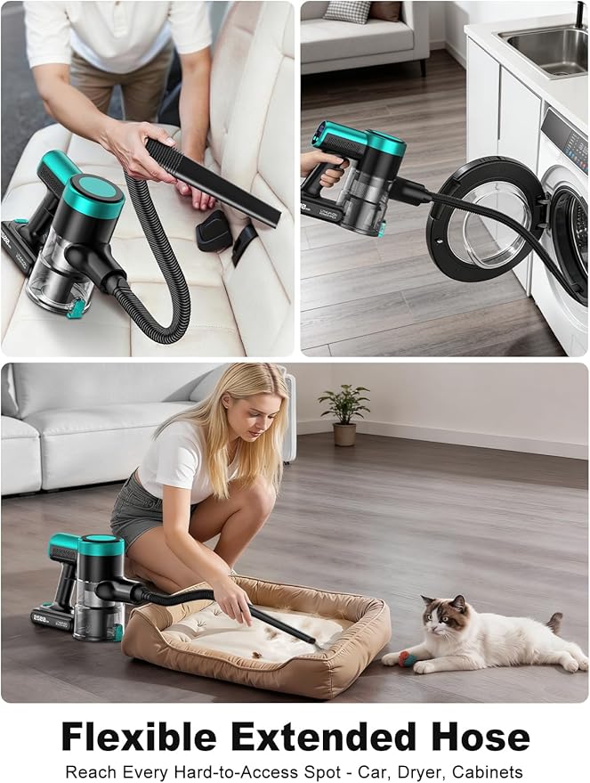 Cordless Vacuum Cleaner,58kPa/10-in-1 Stick Vacuum with 29-inch Hose and LED Lighting Brush,50Mins Runtime Vacuum Cleaner for Home,Self-Standing Vacuum with Anti-Tangle Brush for Pet Hair/Carpet/Floor
