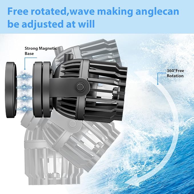 Aquarium Wave Maker Adjustable with Controller Strong Magnetic Suction Base DC Powerhead for Fresh Salty Water Saltwater Tank Aquarium Water Circulation Pump for 65-130 Gallon Fish Tanks (23W/2100GPH)