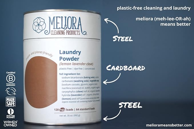 Meliora Cleaning Products Laundry Powder Detergent (128 HE Loads) (Lemon-Lavender-Clove, Canister (with scoop) - 128 HE Loads)