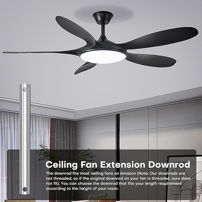36-Inch Ceiling Fan Downrod, 3-Foot Brushed Nickel Ceiling Fan Extension Rod, 1-Inch OD, Ceiling Downrod for Various Fans (Only Fans Boom, No Thread & Cord)