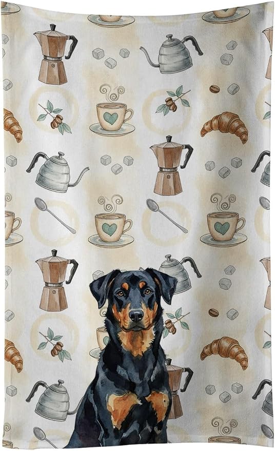 Caroline's Treasures Beauceron Coffee Bar Kitchen Towel Velour Plush Front and Cotton Loop Back Machine Washable