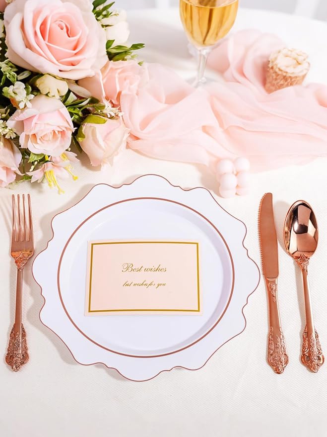 WDF 120Pieces Rose Gold Plastic Silverware - Heavy Duty Rose Gold Plastic Cutlery Set - Disposable Utensils - Flatware Includes 40 Forks, 40 Spoons, 40 Knives for Wedding Party Birthday