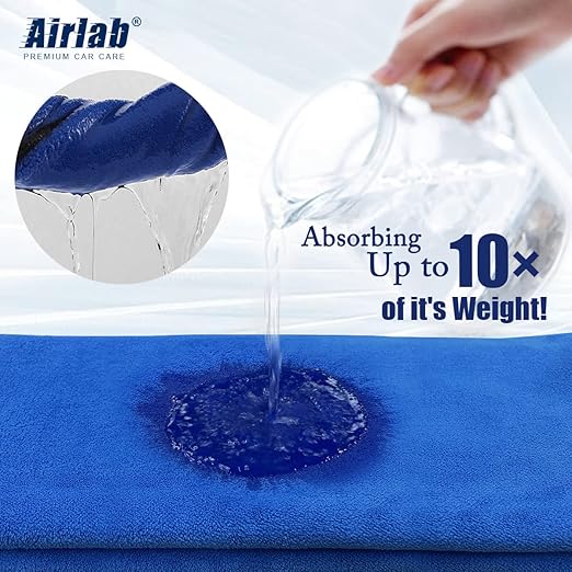 Airlab Microfiber Towels for Cars Wash Drying Auto Detailing Cleaning Cloth, Pack of 4 and XL Microfiber Car Drying Towel Super Absorbent, Pack of 2