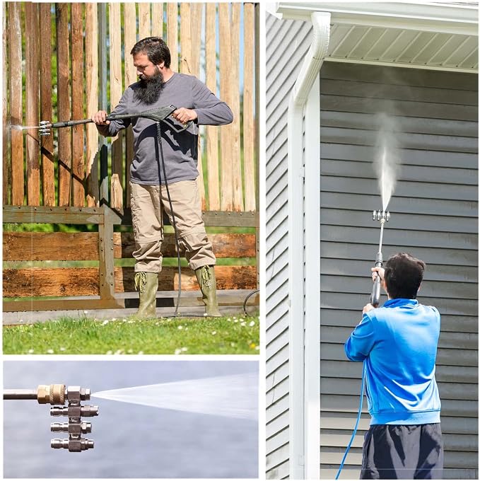 Jariko Jrod Pressure Washer Nozzle 7-8 GPM - High Pressure Hose Nozzle - 1/4" Quick Connect for Soft Wash System - 4 Way Pressure Washer - 4 Tip Soft Wash Nozzle - Pressure Washer Accessories