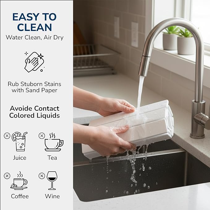 Large Stone Drying Mat 24"x16" – Diatomaceous Earth Stone Dish Drying Mat, Ultra-Absorbent Stone Drying Mat for Kitchen, Collapsible Quick-Dry Countertop Protector for your Dishes (Snow White)