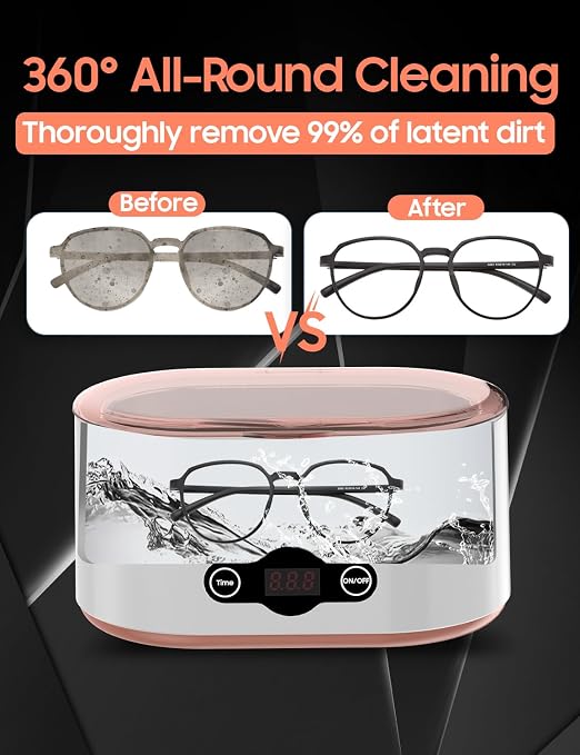 20OZ Ultrasonic Glasses Cleaner 45KHz Deep Cleaning with 5 Timer Modes Ultrasonic Retainer Cleaner for Jewelry Eyeglasses Watches Dental Appliances Use 600ML Jewelry Cleaner Ultrasonic Machine