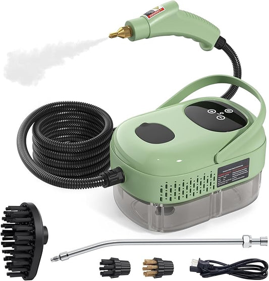 2500W Steam Cleaner, High Pressure High Temperature Steam Cleaning Machine, 1000ml, 3 Bar with 3 Brush Heads (Green)