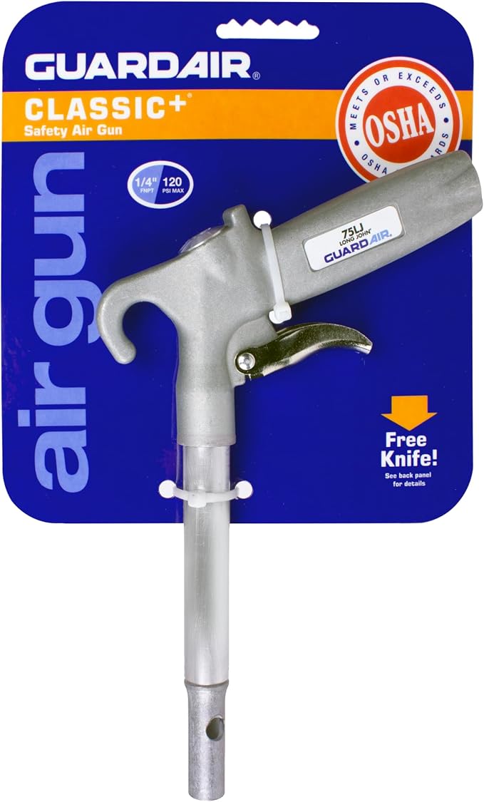 Guardair Long John Safety Air Gun with 18-Inch Aluminum Extension, High Performance OSHA Compliant Alloy Nozzle, Gray/Silver (75LJ018AA)