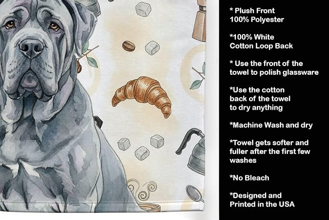 Caroline's Treasures Blue Neapolitan Mastiff Coffee Bar Kitchen Towel Velour Plush Front and Cotton Loop Back Machine Washable
