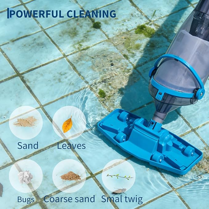 Handheld Pool Filter Pump, Light Construction, Easy Plug-in Swimming Pool Pump for Pool,Pond,Home, 1/20HP Plastic Cordless Sewage Pump with 2 Filter Bags, 1110GPH, 50° Media