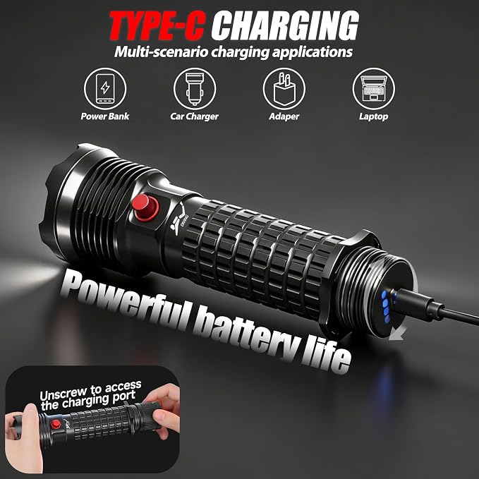 Scuba Dive Light - 5000LM Underwater Flashlight - IPX8 Waterproof 400M Beam, Magnetic Switch 4 Modes SOS, Rechargeable Diving Flashlight for Deep Sea Snorkeling