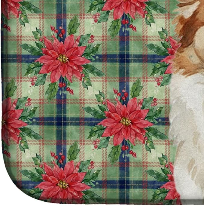 Caroline's Treasures Tan Icelandic Sheepdog Christmas PoinsettIas Dish Drying Mat Absorbent Dish Drying Mat Pad for Kitchen Counter Dish Drainer Mat for Countertop, 14 x 21", Multicolor