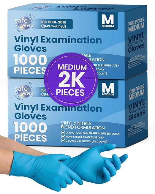 SAFEWAY USA Disposable Vinyl Medical Gloves Bulk — Non-Latex, Powder-Free, Multi-Purpose Protective Professional Gloves for Household Chores, Nursing, Hospital, Lab Work and More — (2000 pcs, Medium)