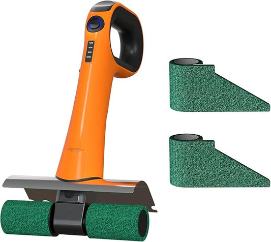 Hillyfe Electric Grill Brush, Bristle-Free Dual Rotating Heads, 450 RPM with LED Light, 120-Minute Runtime, IPX5 Waterproof, 4 Scouring Pads, Extended Handle, Safe for All Kinds of BBQ Grills, Orange